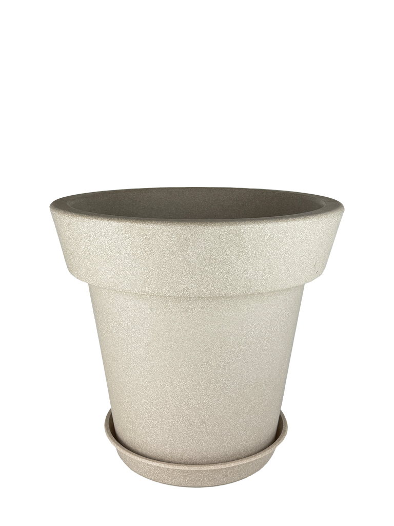 A high-angle view of the Nordic Hand Brush Cement Floor Planter Pot, showcasing its simple, elegant Nordic design and durable hand-brushed cement finish. This planter offers great breathability and drainage, making it ideal for larger trees.