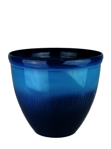 A high-angle view of the Sky Blue Laser Glaze Planter, featuring its vibrant sky blue hue and classic lines. The durable recycled blend ensures long-lasting use, resistant to UV and frost damage, ideal for both indoor and outdoor spaces.